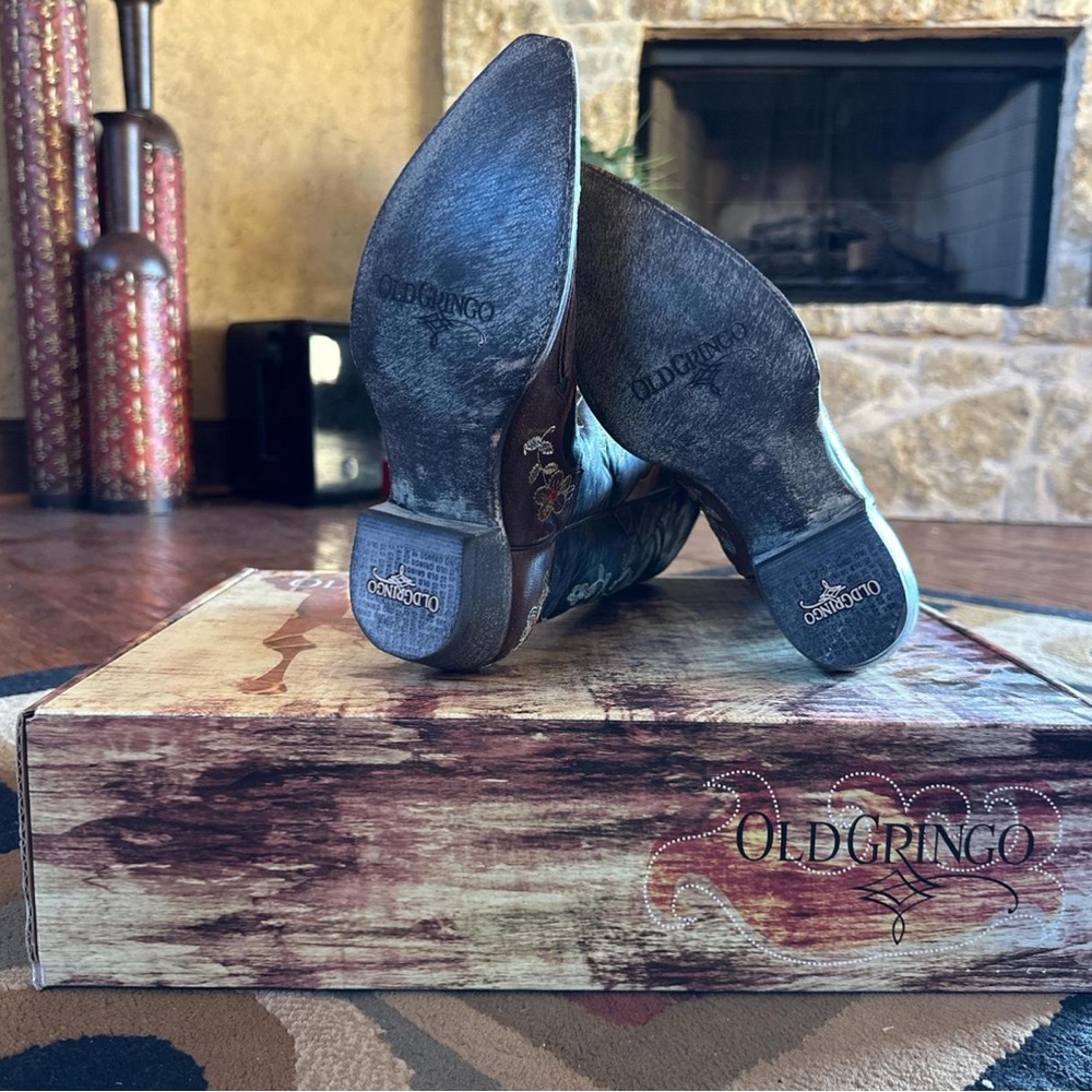 Old Gringo Bonnie Brass cowboy Boots floral embroidery etched Boho RTL 595 NWT - Picture 5 of 11